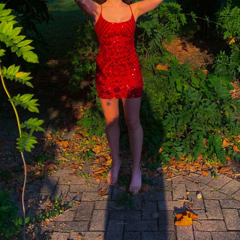 red sequin homecoming dress